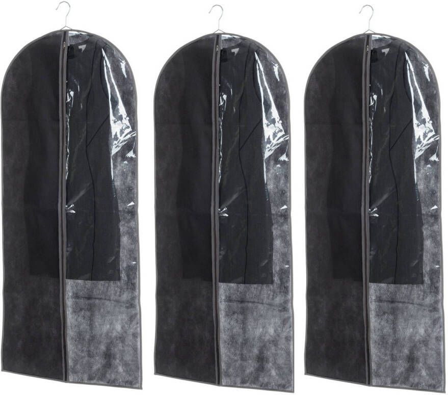 Merkloos Set van 3x stuks kleding beschermhoezen pp zwart 135 cm inclusief kledinghangers Kledinghoezen