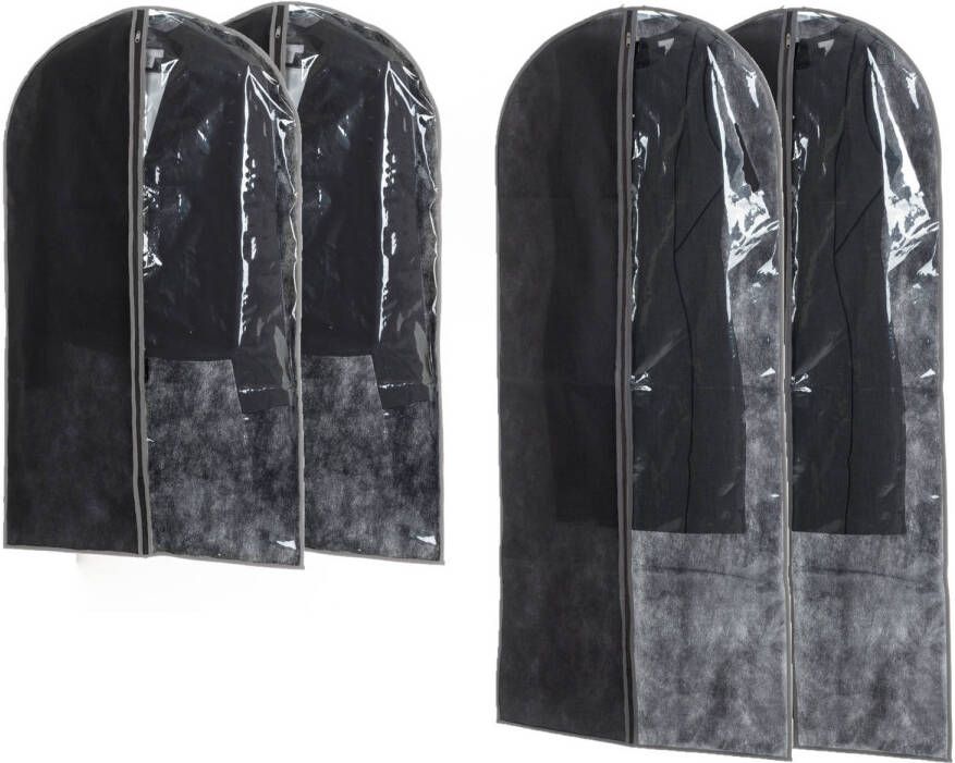 Merkloos Set van 4x stuks kledinghoezen grijs 135 100 cm inclusief kledinghangers Kledinghoezen