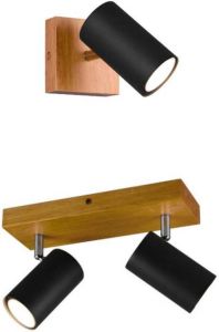 TRIO Bundel Marley Opbouwspots 1 spot & 2 spot Zwart met Houtkleurige basis