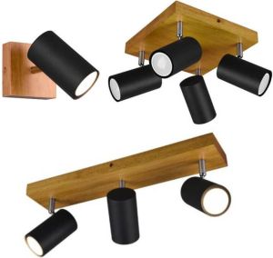 TRIO Bundel Marley Opbouwspots 1 spot & 3 spot & 4 spot Zwart met Houtkleurige basis