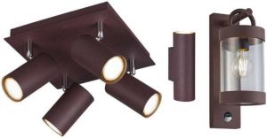 TRIO Bundel Marley Opbouwspots 4 spot & Wandlamp Marley & Wandlamp Curtis Roestkleur