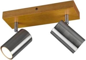 TRIO Leuchten Marley 2-Spot Nikkel mat Houtkleurige basis