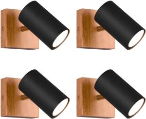 TRIO Marley 1-Spot Mat zwart Houtkleurige basis 4 stuks
