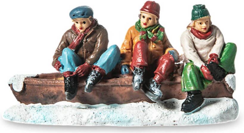 Typisch Hollands Kersthuisjes accessoire Schaatsers in bootje