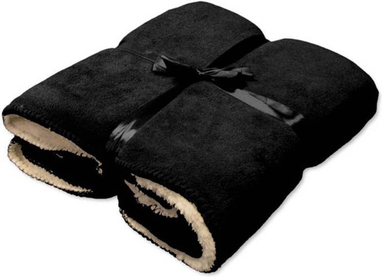 Unique Living Pluche plaid deken zwart 130 x 160 cm Warme plaids dekens Kleedje Woonaccessoires Plaids