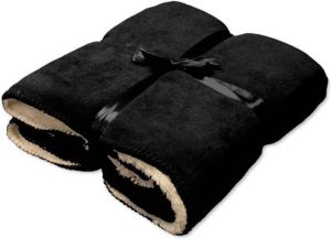 Unique Living Pluche plaid deken zwart 130 x 160 cm Warme plaids dekens Kleedje Woonaccessoires Plaids