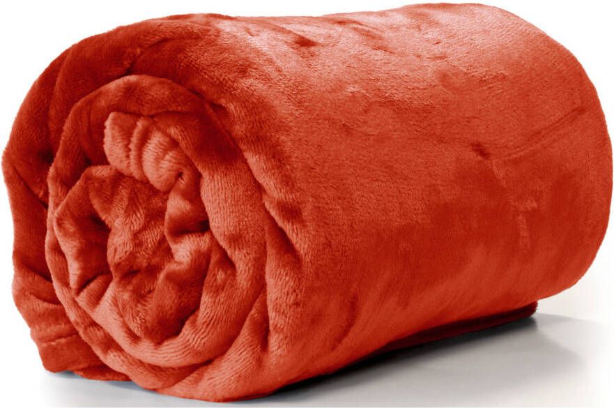 Unique Living Plaid deken fleece rood oranje polyester 130 x 180 cm Plaids