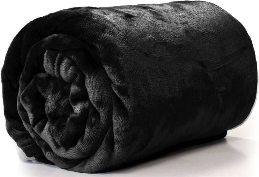 Unique Living Plaid deken fleece zwart polyester 130 x 180 cm Plaids