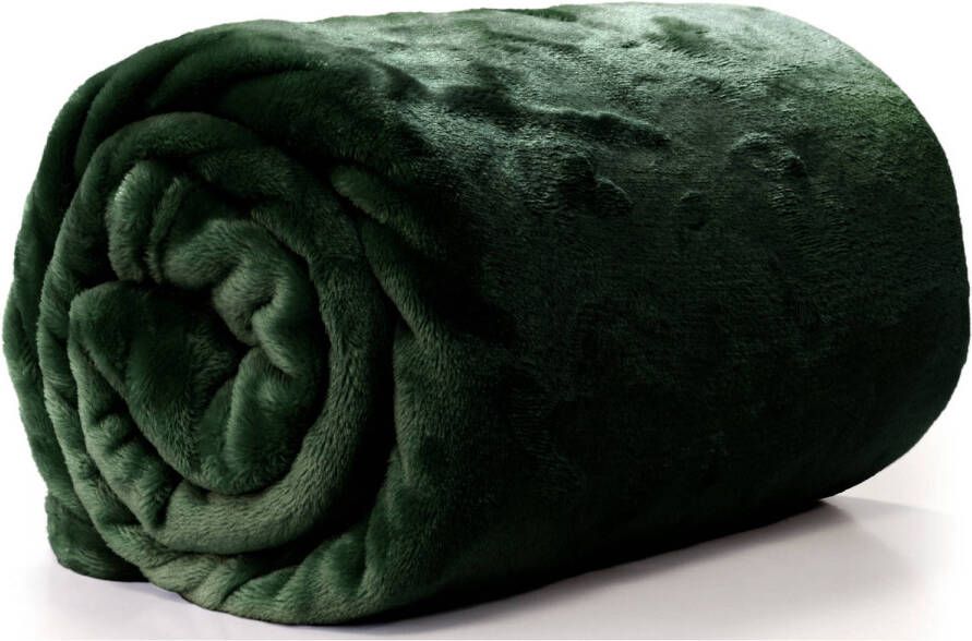 Unique Living Fleece deken plaid Bailey 130 x 180 cm smaragd groen Plaids