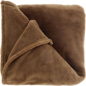 Unique Living Fleece deken plaid Claudi 150 x 200 cm bruin Plaids