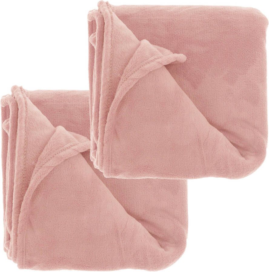 Unique Living Plaids dekens fleece 2 stuks old pink polyester 150 x 200 cm Plaids