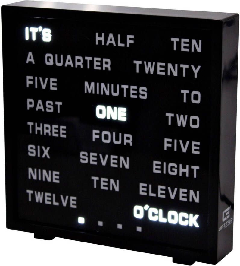 United Entertainment klok LED Engelse woorden plexiglas 17 x 16 5 cm zwart