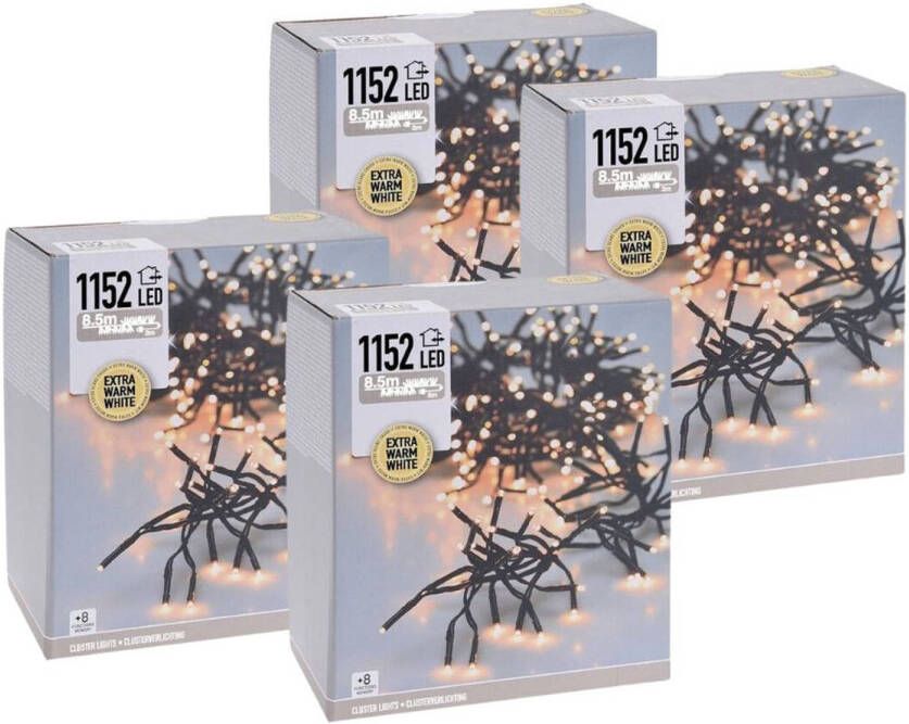 Universeel Kerstverlichting Clusterverlichting 4 stuks 1152 LED&apos;s Lengte: 8.5 meter Met app-bediening Warm wit