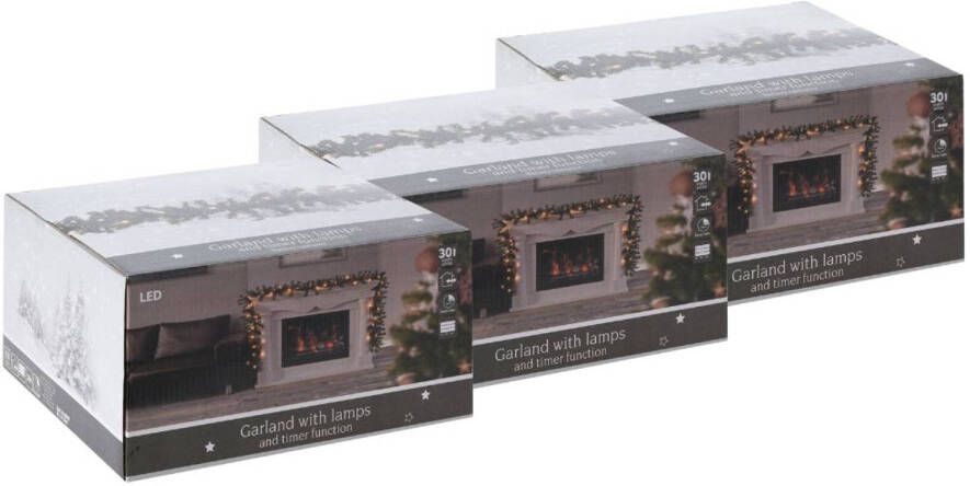Universeel Kerstverlichting Kerstslinger Guirlande 3 stuks 270 cm Met timer 30 LED&apos;s