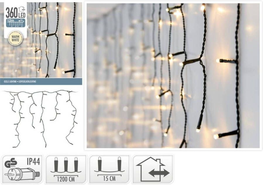Merkloos Kerstverlichting ijspegels warm wit 360 LEDs 12 m Kerstverlichting lichtgordijn