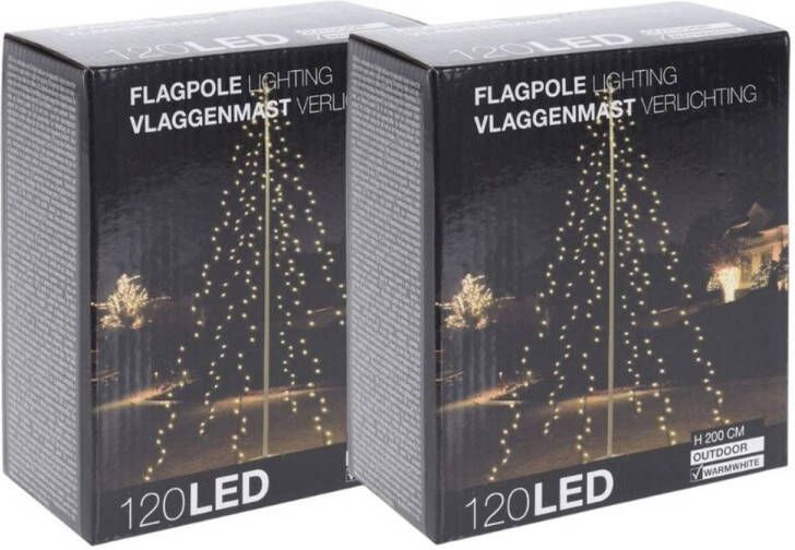 Universeel Kerstverlichting Vlaggenmast 2 stuks 120 LED&apos;s Hoogte: 200 cm Warm wit