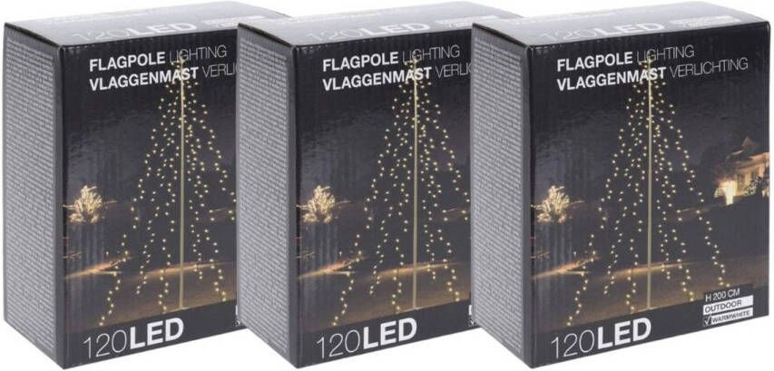 Universeel Kerstverlichting Vlaggenmast 3 stuks 120 LED&apos;s Hoogte: 200 cm Warm wit