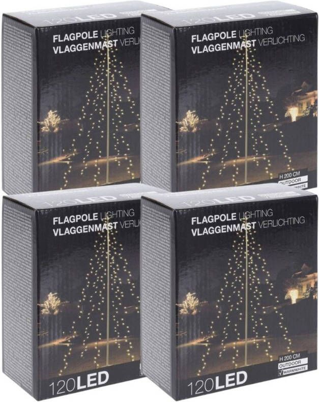Universeel Kerstverlichting Vlaggenmast 4 stuks 120 LED&apos;s Hoogte: 200 cm Warm wit