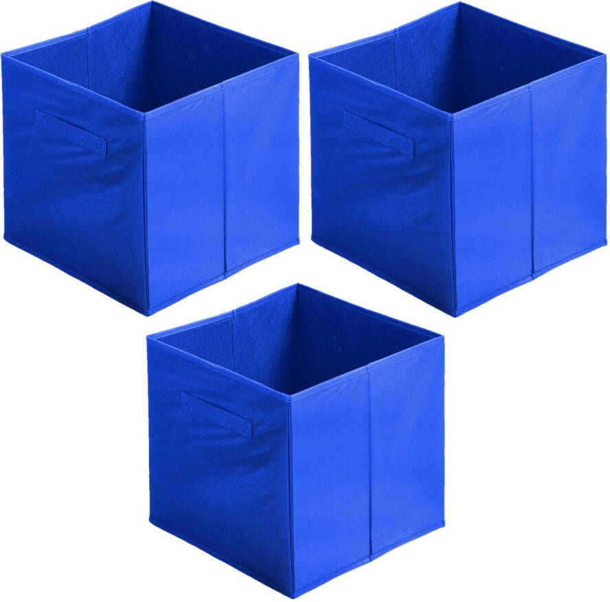 Urban Living Opbergmand kastmand 3x karton kunststof 29 liter blauw 31 x 31 x 31 cm Opbergmanden