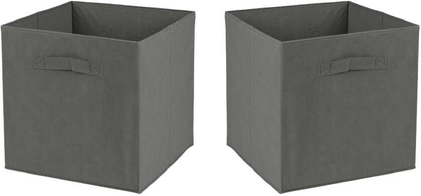 Urban Living Opbergmand kastmand Square Box 2x karton kunststof 29 liter donker grijs 31 x 31 x 31 cm Opberg