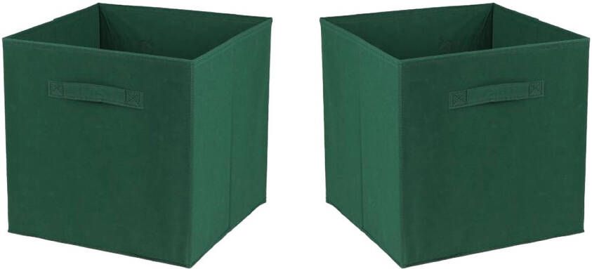 Urban Living Opbergmand kastmand Square Box 2x karton kunststof 29 liter donker groen 31 x 31 x 31 cm Opberg