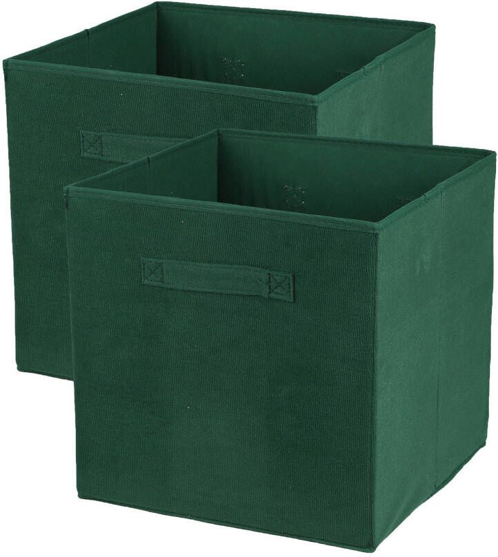 Urban Living Opbergmand kastmand Square Box 2x karton kunststof 29 liter donkergroen 31 x 31 x 31 cm Opbergm