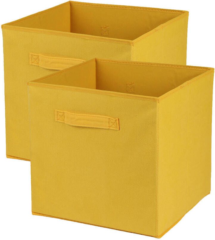 Urban Living Opbergmand kastmand Square Box 2x karton kunststof 29 liter geel 31 x 31 x 31 cm Opbergmanden