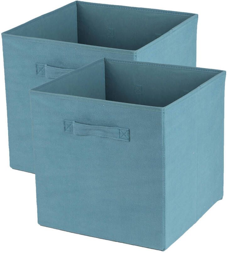 Urban Living Opbergmand kastmand Square Box 2x karton kunststof 29 liter ijsblauw 31 x 31 x 31 cm Opbergmand