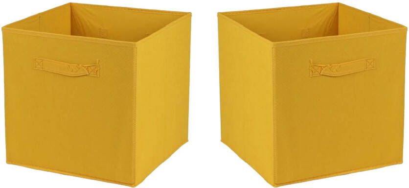 Urban Living Opbergmand kastmand Square Box 2x karton kunststof 29 liter oker geel 31 x 31 x 31 cm Opbergman