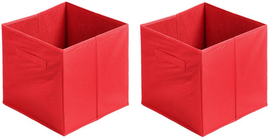 Urban Living Opbergmand kastmand Square Box 2x karton kunststof 29 liter rood 31 x 31 x 31 cm Opbergmanden