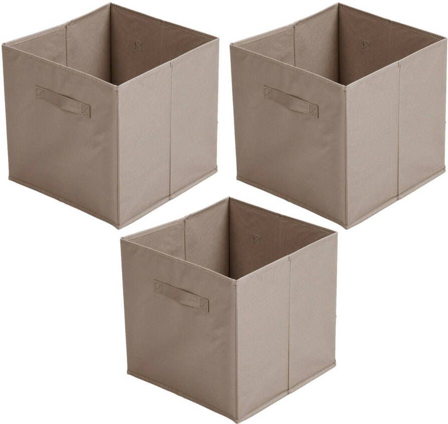 Urban Living Opbergmand kastmand Square Box 3x karton kunststof 29 liter beige 31 x 31 x 31 cm Opbergmanden