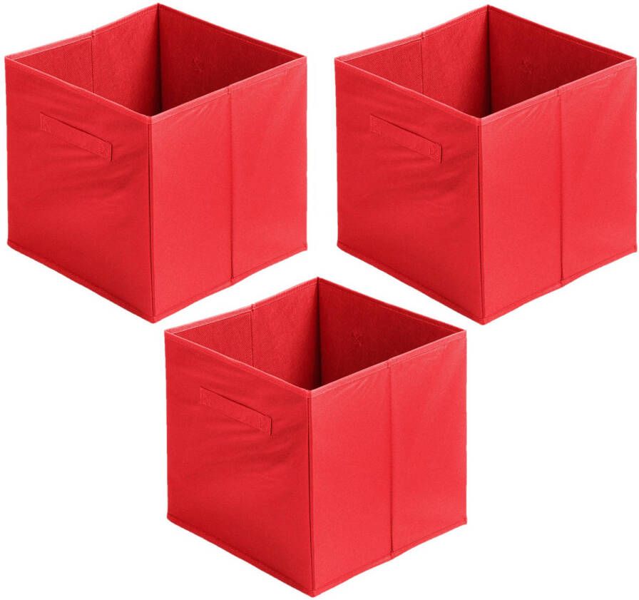 Urban Living Opbergmand kastmand Square Box 3x karton kunststof 29 liter rood 31 x 31 x 31 cm Opbergmanden