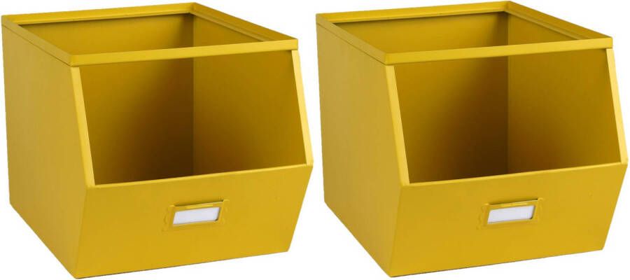 Urban Living Stapelbare opbergmand Open Metal Box 4x L23 x B32 x H21 cm metaal geel Opbergmanden