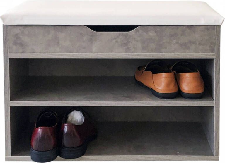 VDD Halbankje schoenen opbergvakken schoenenrek met zitkussen industrieel grijs beton