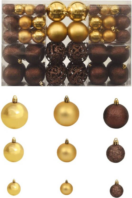 VidaXL 100-delige Kerstballenset 3 4 6 cm bruin bronskleur goudkleurig
