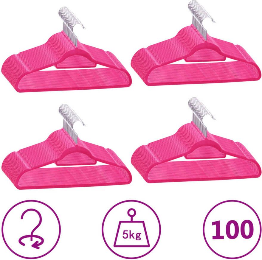 VidaXL 100-delige Kledinghangerset anti-slip fluweel roze