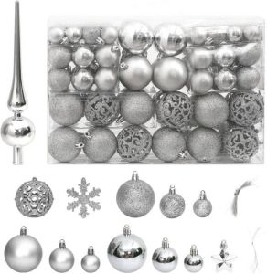 VidaXL 111-delige Kerstballenset polystyreen zilverkleurig