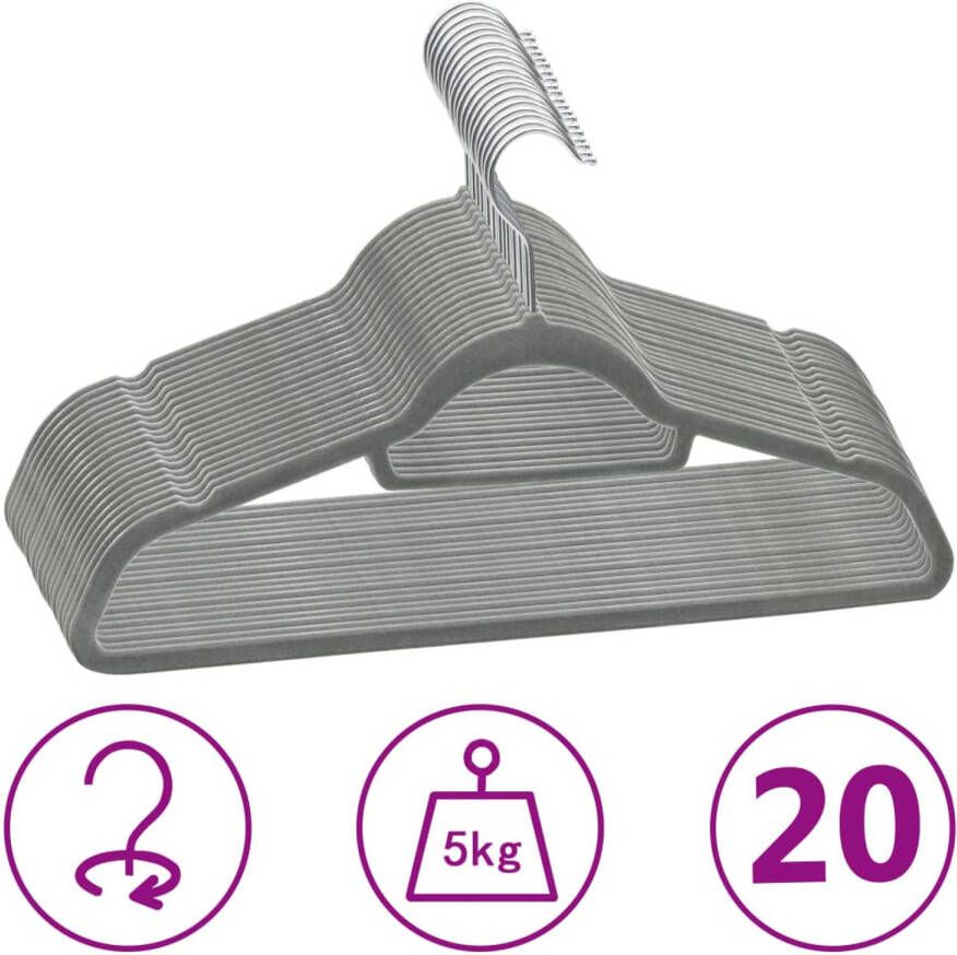 VidaXL 20-delige Kledinghangerset anti-slip fluweel grijs