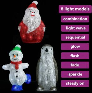 VidaXL 3-delige Kerstfigurenset Led Binnen En Buiten Acryl