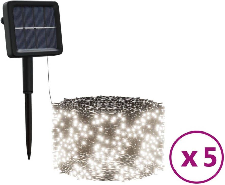 VidaXL 5 st Lichtslinger met 200 LED&apos;s solar binnen buiten koudwit