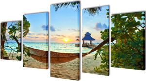 VidaXL Canvas Muurdruk Set Zandstrand Met Hangmat 200 X 100 Cm