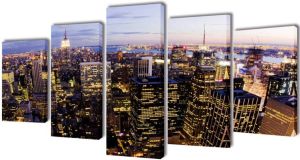 VidaXL Canvas muurdruk set Horizon New York skyline 200 x 100 cm