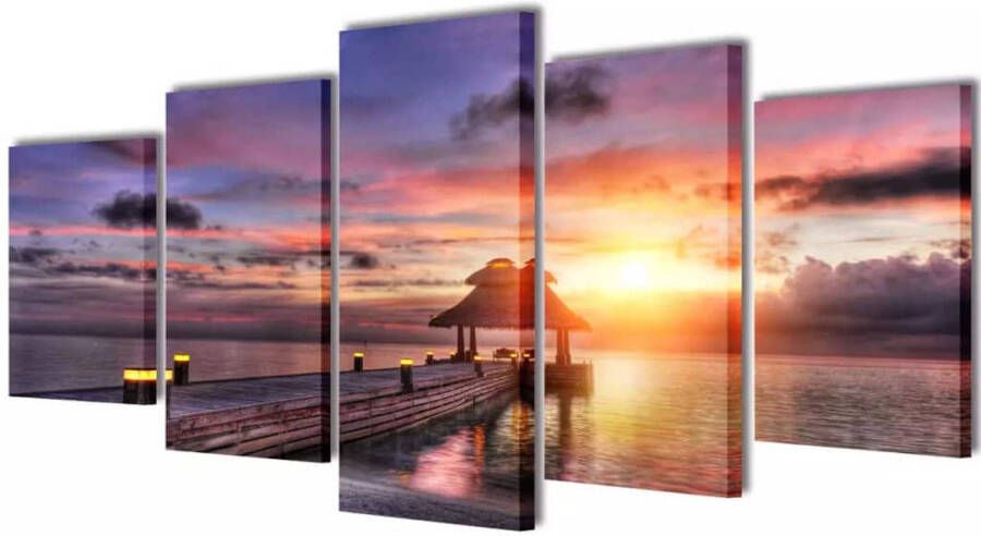 VidaXL Canvas muurdruk set zandstrand met paviljoen 200 x 100 cm