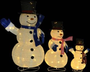 VidaXL Decoratieve Sneeuwpoppenfamilie Led Luxe Stof