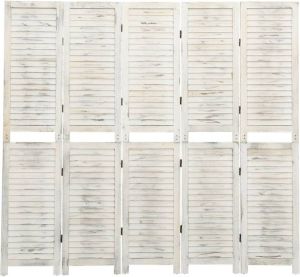 VidaXL Kamerscherm met 5 panelen 178 5x166 cm massief hout antiekwit