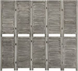 VidaXL Kamerscherm met 5 panelen 179x166 cm massief hout grijs