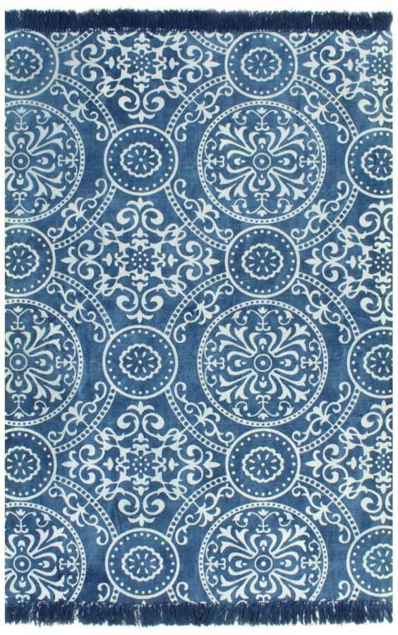 VidaXL Kelim vloerkleed met patroon 120x180 cm katoen blauw