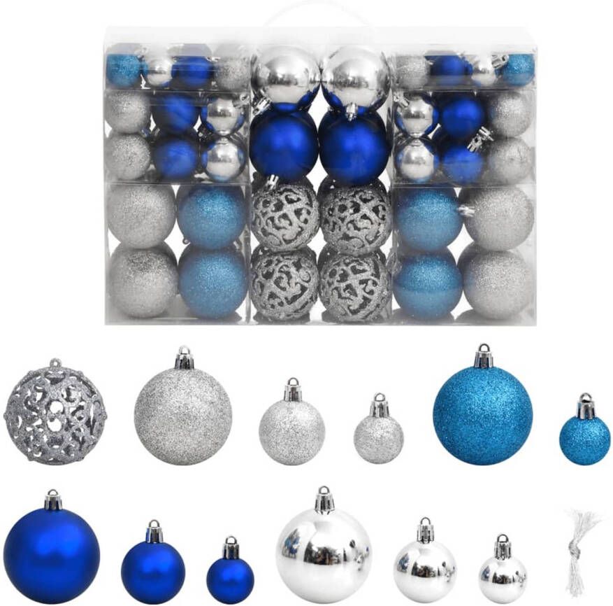 VidaXL Kerstballen 100 st 3 4 6 cm blauw en zilverkleurig