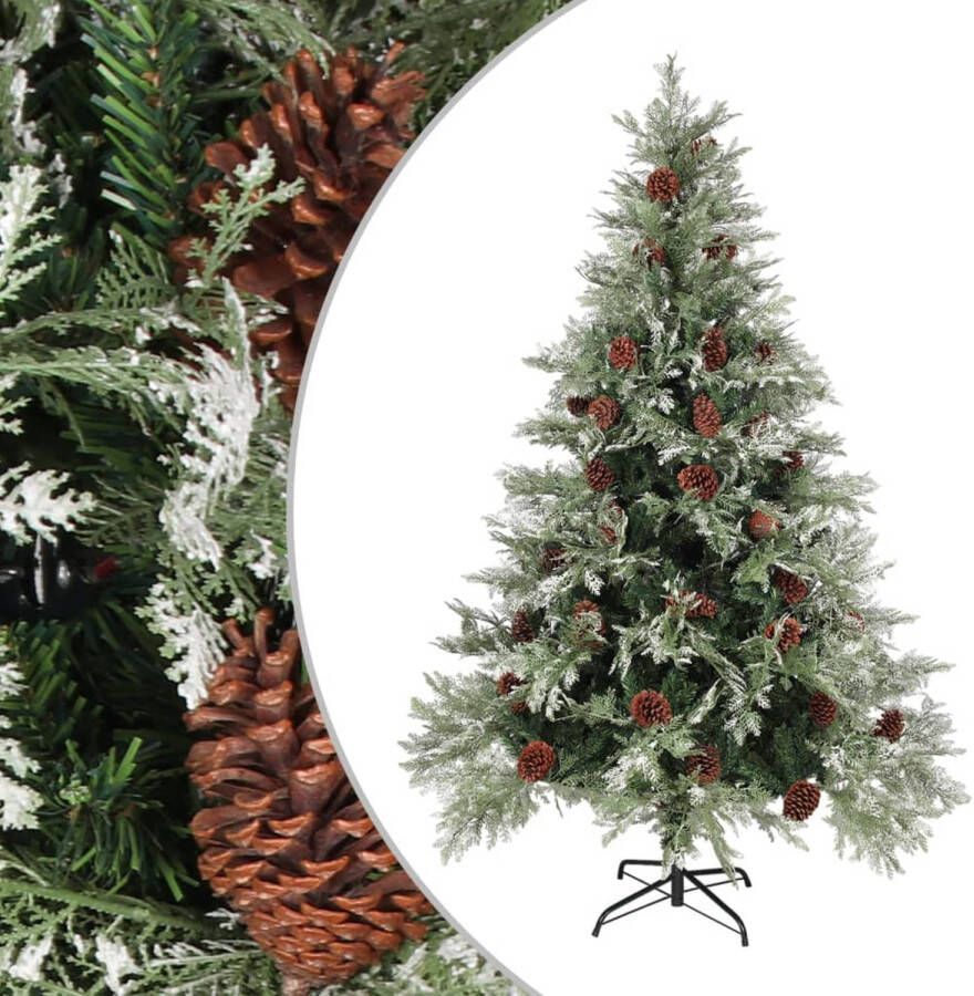 VidaXL Kerstboom met dennenappels 150 cm PVC en PE groen en wit