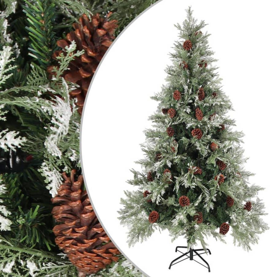 VidaXL Kerstboom met dennenappels 195 cm PVC en PE groen en wit